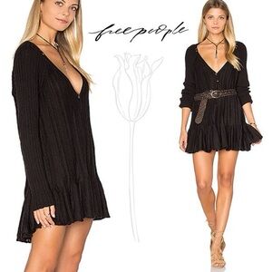 Free People Ribs and Ruffles Top Sweater Mini Dress‎ Tunic Size XS